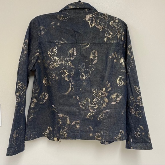 Chico’s Denim Jacket With Gold Print & Bead Detail - Picture 2 of 5